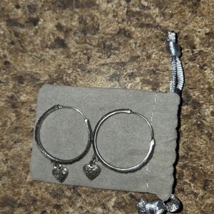 Harley Davidson Sterling Silver Heart Charm Hoop Earrings